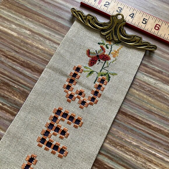 Hardanger WELCOME Bell Pull Hand Embroidered Butterfly Brass Hanger 31" - Picture 3 of 5